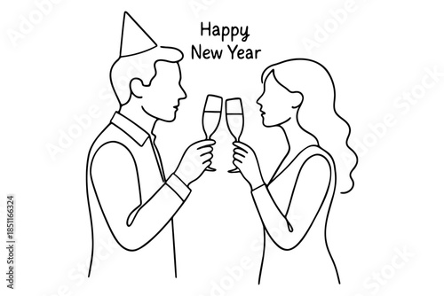 A single continuous line drawing of people raising glasses of wine or champagne. Vector illustration.