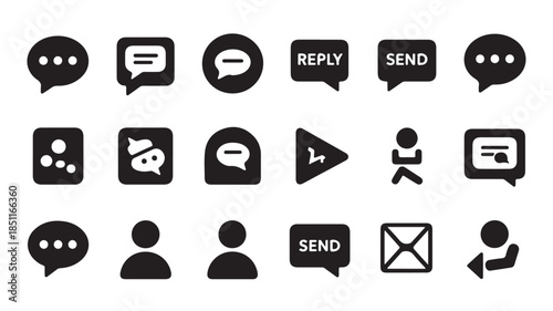 Social media icons set in modern minimalist style with black color on white background for web design