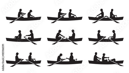 Silhouetted kayaker paddling in various poses with dramatic lighting on calm water for adventure sports