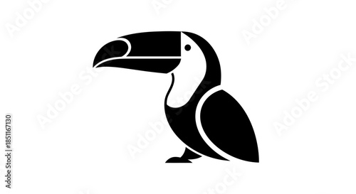 Black and white toucan silhouette on white background graphic design