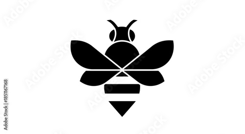 Black and white vector illustration of a bee against a white background