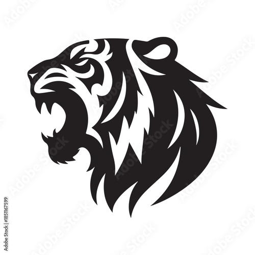 tiger roaring vector silhouette clip art logo design illustration