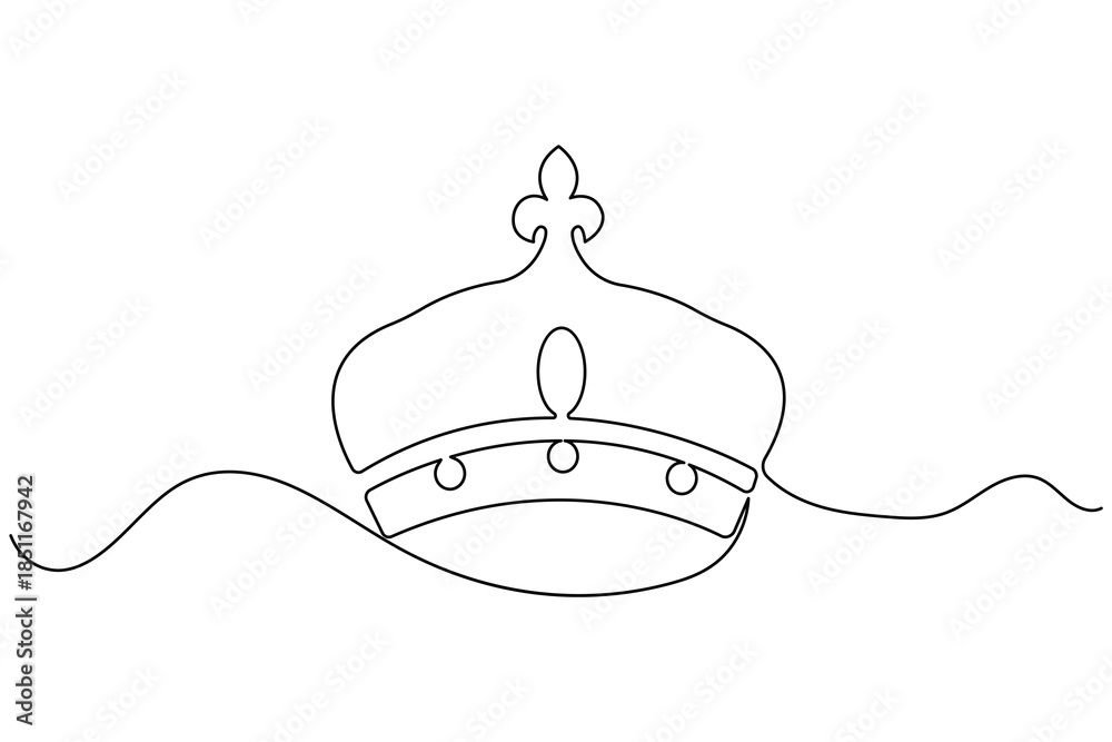 Obraz premium Royal crown one line art with circular peaks symbolizing authority and leadership