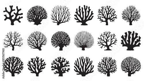 Coral Silhouettes Collection in Black and White Illustration for Marine Life