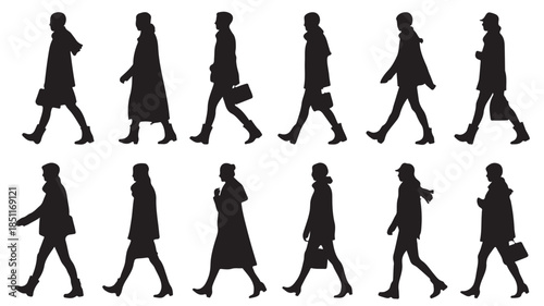 Walking Silhouettes: A collection of anonymous silhouettes capture the essence of pedestrian movement and daily life, as people walk about their daily routines. 