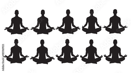 Meditation silhouettes: A collection of serene silhouettes. It offers a visualization of inner peace and mindfulness. Representing the practice of meditation.