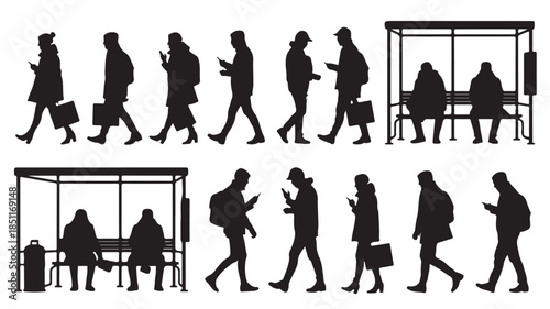 Shadows of the City: A composite image showcases a dynamic array of silhouettes navigating the urban landscape.