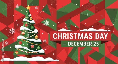 Christmas Day December 25 Festive Holiday Celebration Tree Snowflakes.