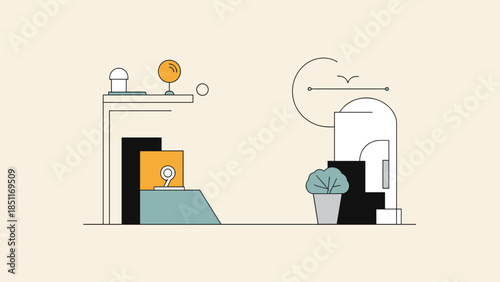 Minimalist Illustration of Office Desk Workspace.