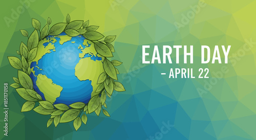 Earth Day April 22 Green Planet Leaves Celebration.