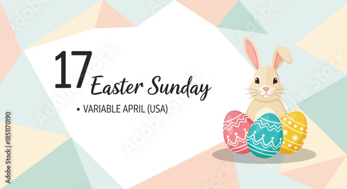 Easter Sunday Date and Bunny with Eggs.