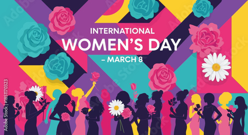 International Womens Day Celebration March 8th Colorful Abstract Background.