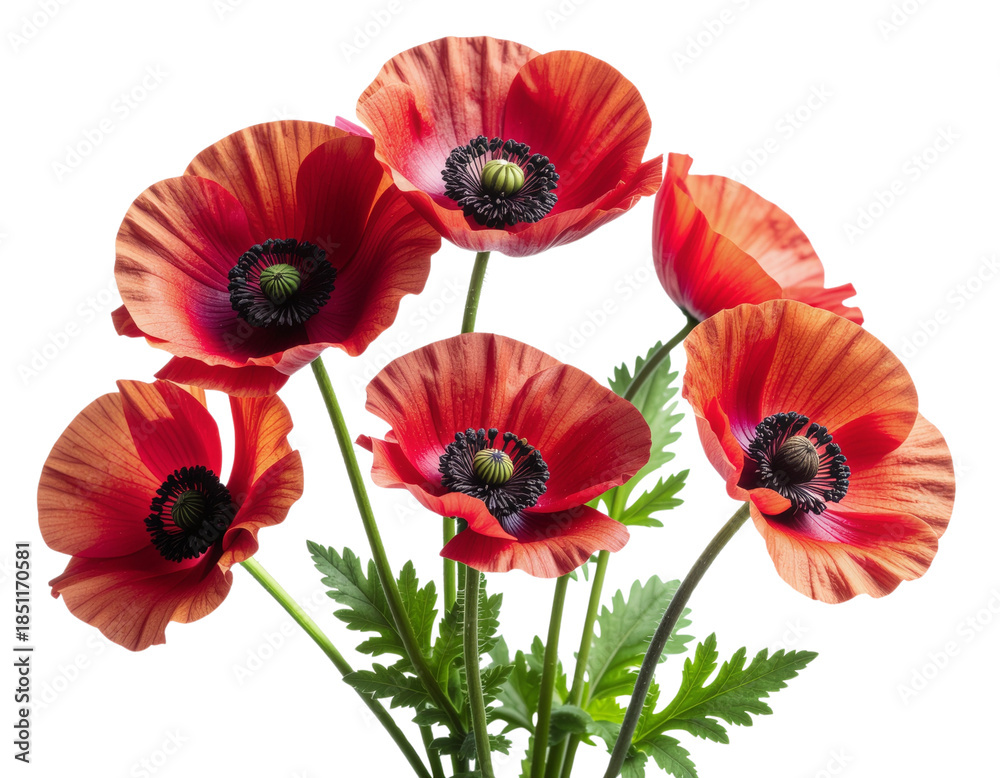 Fototapeta premium Bright red poppies isolated on transparent background