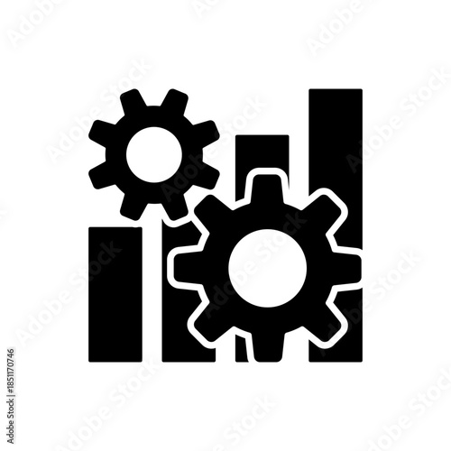 Graph bar with cogwheels black icon. Productivity concept