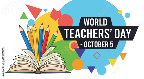 World Teachers Day Celebration with Open Book and Pencils.