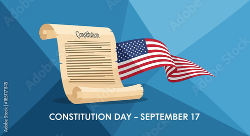Constitution Day September 17 American Flag and Document.