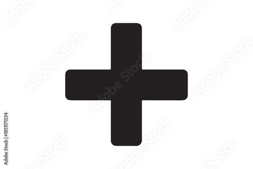 Simple black plus sign icon isolated on transparent background
