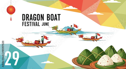 Dragon Boat Festival June 29th Celebration with Zongzi and Traditional Boats.