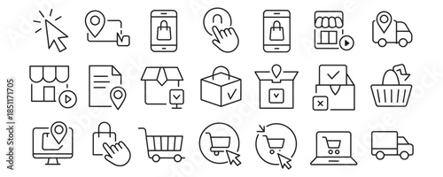 Ecommerce icons for online shopping and delivery services