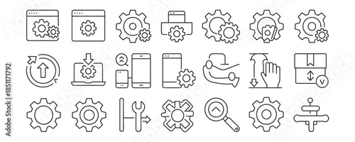 Collection of gear icons and tools for business and technology