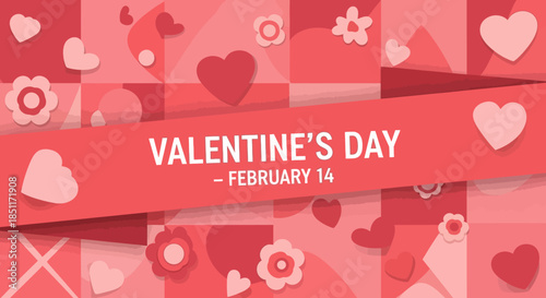 Valentines Day February 14 Hearts Flowers Background.