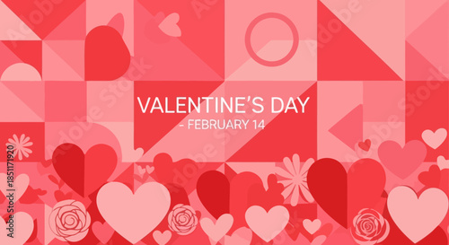 Valentines Day Celebration with Hearts and Geometric Patterns.