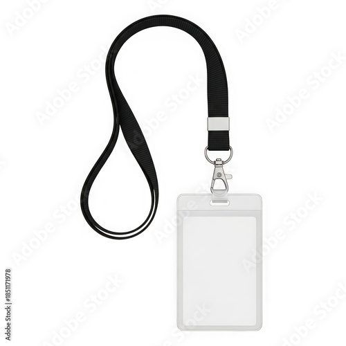 Black lanyard with id card holder isolated on transparent background