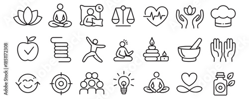Collection of modern wellness and lifestyle icons for commercial use