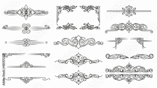Collection of Ornate Decorative Flourishes and Borders for Design.