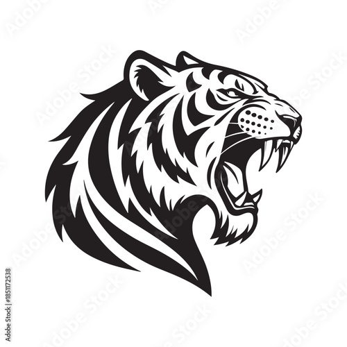 tiger roaring vector silhouette clip art logo design illustration