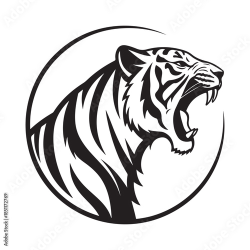 tiger roaring vector silhouette clip art logo design illustration