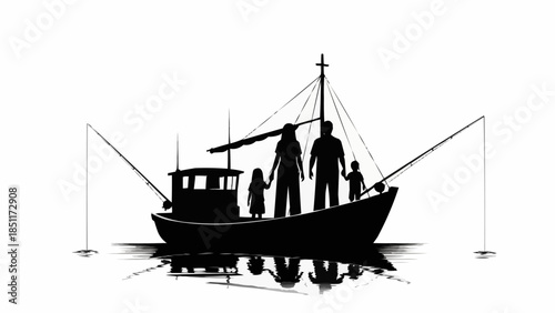 Family Fishing Trip on a Boat Silhouette.