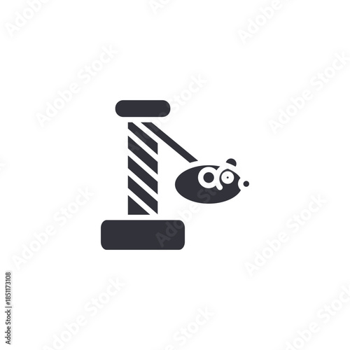 Pet scratching post with hanging toy icon representing interactive play, cat exercise, and behavioral enrichment.