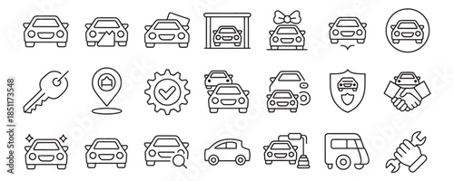 Collection of modern car service icons and symbols in line style
