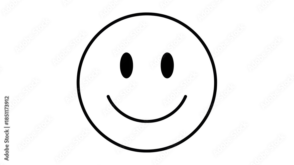 Fototapeta premium Smiling emoticon face with black outline on white background