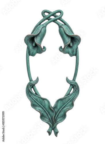 intricate metal embroidery featuring stylized, Calla Lily Verdigris