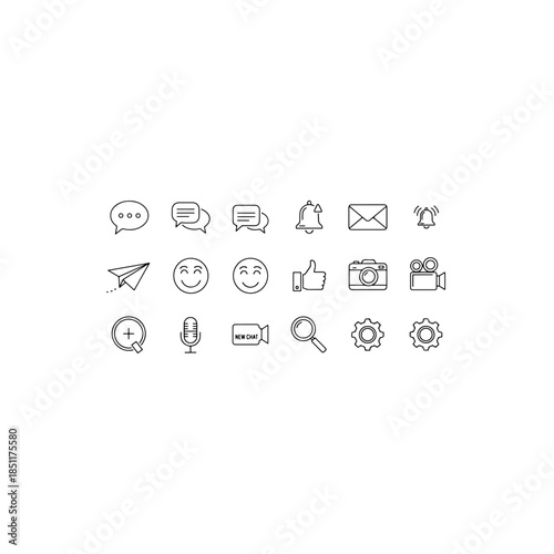 Communication and media icons isolated on transparent background