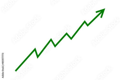 Green line arrow graph chart moving up concept of stock market business growth, increasing financial profit, business grow up trend sign. Business growth upward rising arrow. Vector illustration.