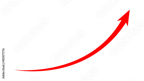 Long curved red arrow moving up concept of stock market business growth, increasing financial profit, business grow up trend sign. Business growth upward rising arrow. Vector illustration.
