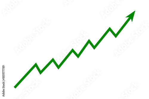 Green line arrow graph chart moving up concept of stock market business growth, increasing financial profit, business grow up trend sign. Business growth upward rising arrow. Vector illustration.