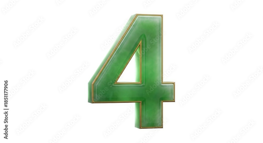 Obraz premium Elegant Green Glass Number 4 with Gold Trim on White Background