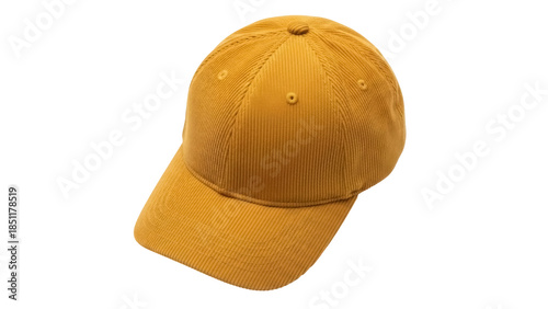 Photos Golden yellow corduroy baseball cap isolated PNG, stylish headwear for casual fa
