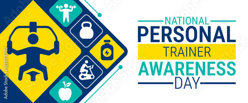 National Personal Trainer Awareness Day background, banner, card or poster design template is observed every year during January, to raise awareness about the mission. Vector illustration.