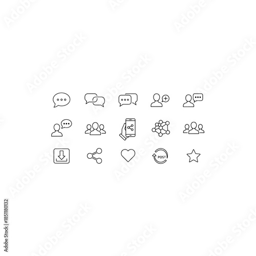 Social media and networking line icons set isolated on transparent background