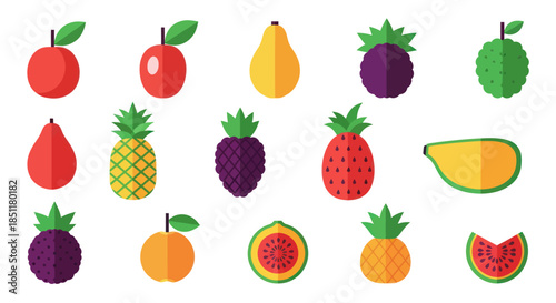 Vibrant assortment of fresh fruits in flat vector illustration