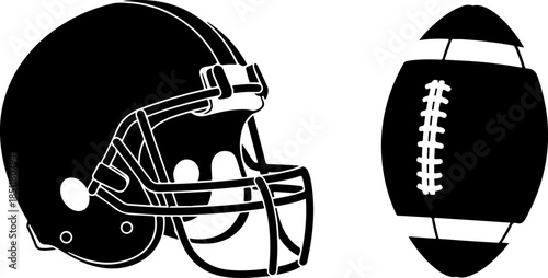 American Football Helmet and Ball Silhouette Icon