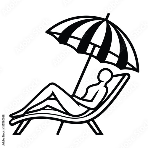 Person relaxing on beach chair under umbrella summer leisure icon