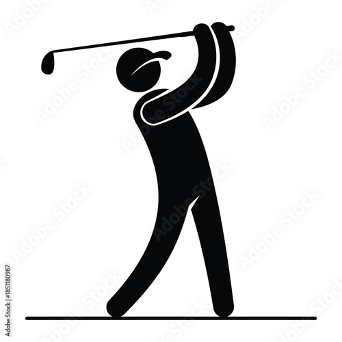 Golfer silhouette hitting golf swing with club motion icon
