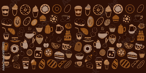 A delightful assortment of hand drawn desserts coffee and sweet treats