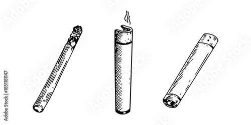 Sketch of a lit lighter and two cigarettes in a minimalist style